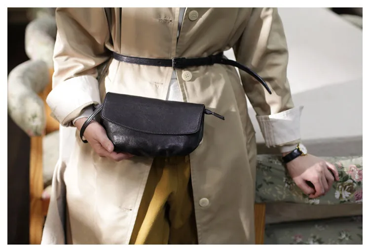 Brown Leather Womens Small Crossbody Bag Waist Bag Clutch Fanny Pack Wristlet Purse for Ladies