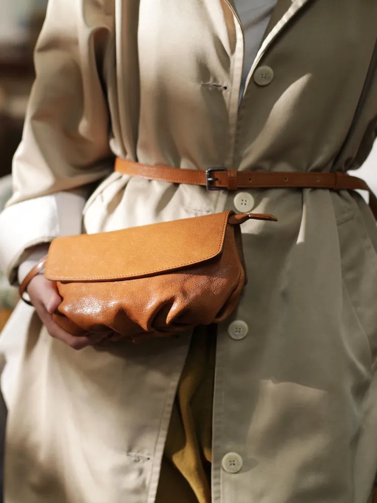 Brown Leather Womens Small Crossbody Bag Waist Bag Clutch Fanny Pack Wristlet Purse for Ladies