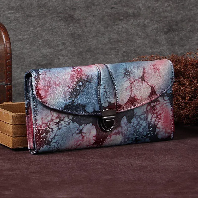 Brown Womens Vintage Leather Bifold Wallet Long Wallet Phone Clutch Wallet Purse for Ladies