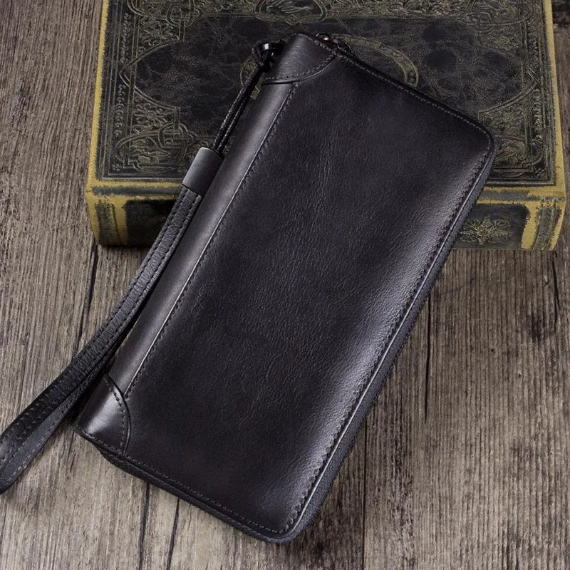 Brown Womens Vintage Leather Green Long Wallet Zipper Blue Clutch Long Wristlet Wallet for Ladies
