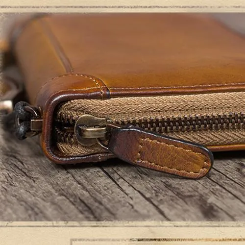 Brown Womens Vintage Leather Green Long Wallet Zipper Blue Clutch Long Wristlet Wallet for Ladies