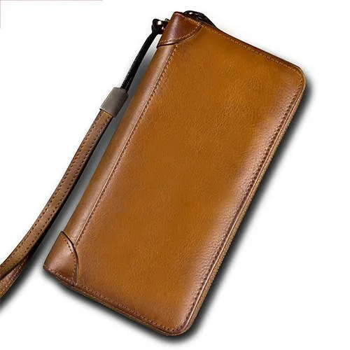 Brown Womens Vintage Leather Green Long Wallet Zipper Blue Clutch Long Wristlet Wallet for Ladies