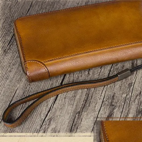 Brown Womens Vintage Leather Green Long Wallet Zipper Blue Clutch Long Wristlet Wallet for Ladies