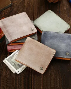 Casual Handmade Mens Black billfold Wallet Red Bifold Card Wallet Small Wallet For Men