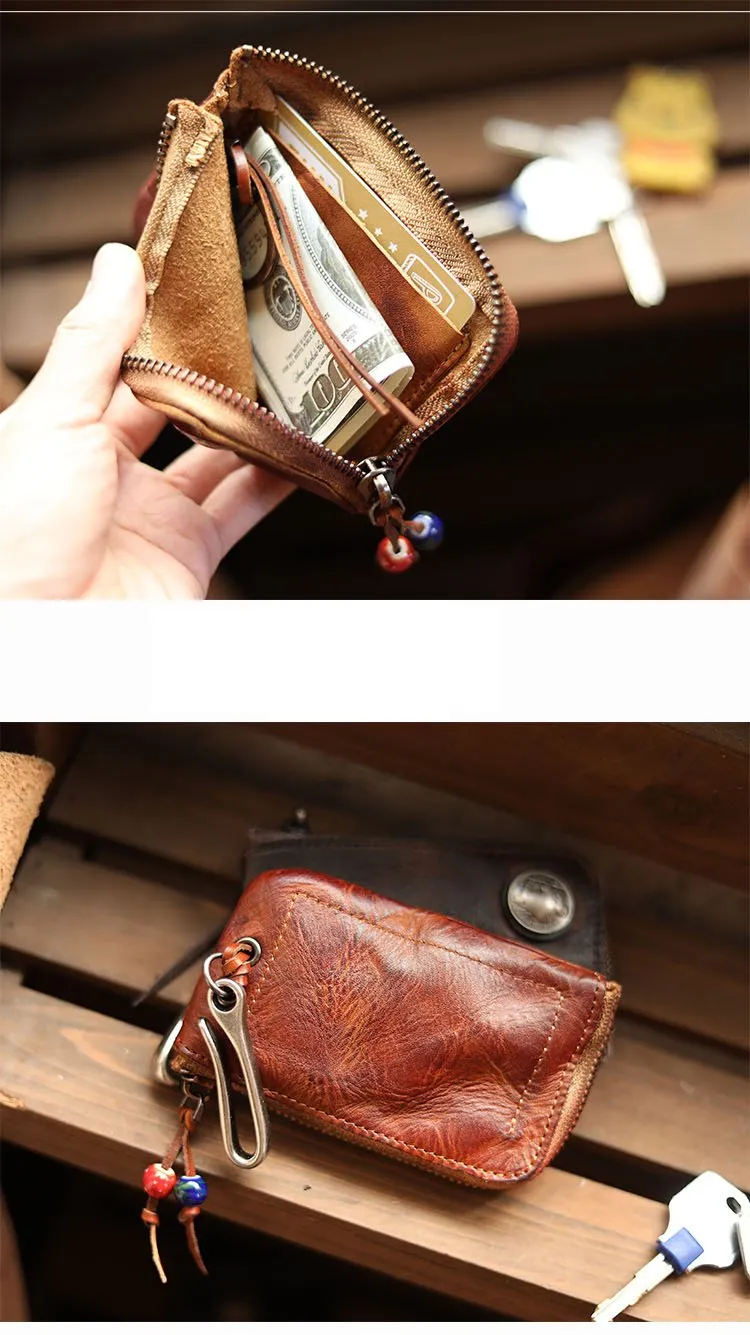 Cool Black Leather Mens Charcoal Key Wallet Coin Purse Front Pocket Wallets For Men