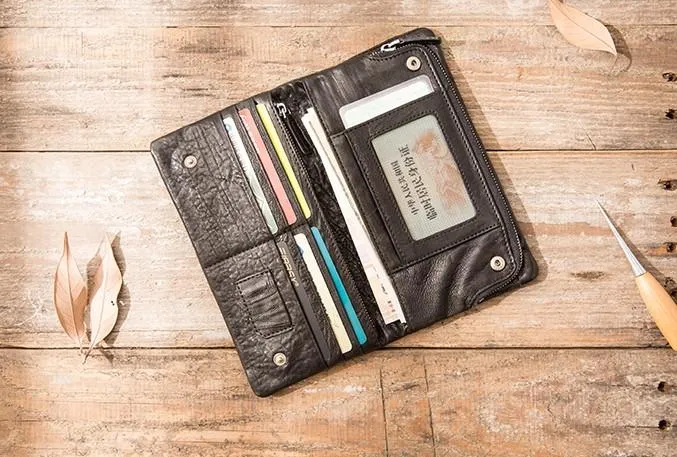 Cool Black Skull Leather Mens Long Wallet Long Wallet for Men