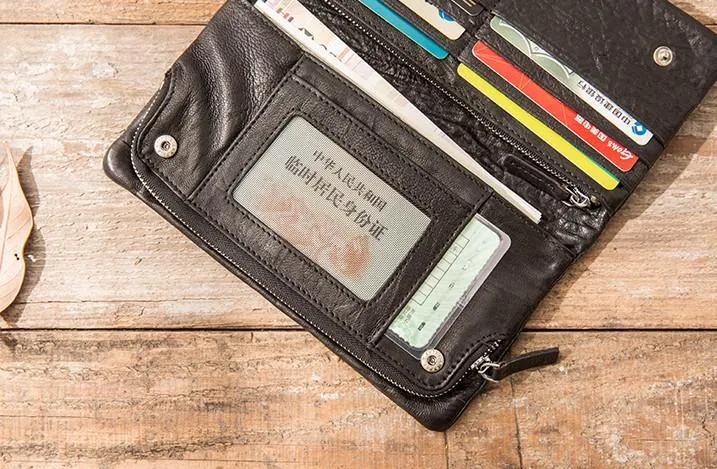 Cool Black Skull Leather Mens Long Wallet Long Wallet for Men