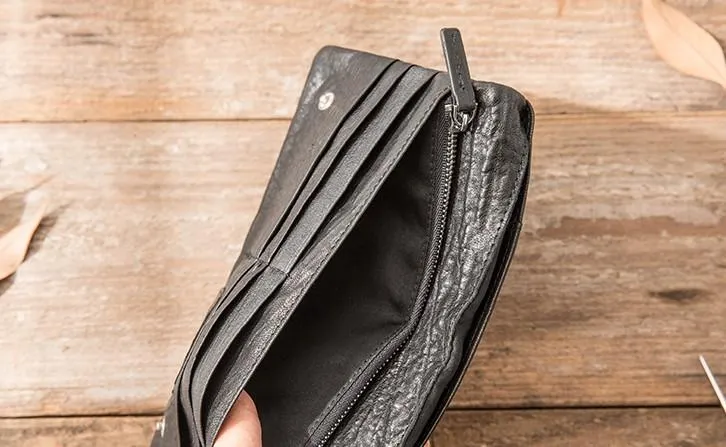 Cool Black Skull Leather Mens Long Wallet Long Wallet for Men