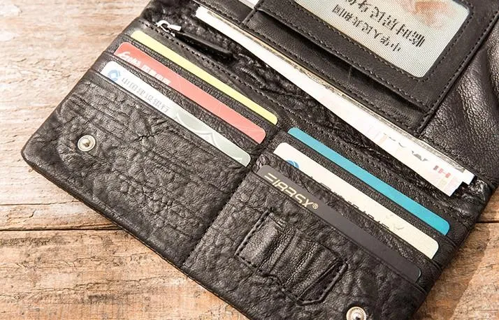 Cool Black Skull Leather Mens Long Wallet Long Wallet for Men