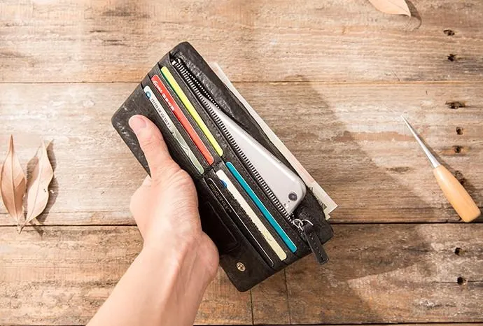 Cool Black Skull Leather Mens Long Wallet Long Wallet for Men