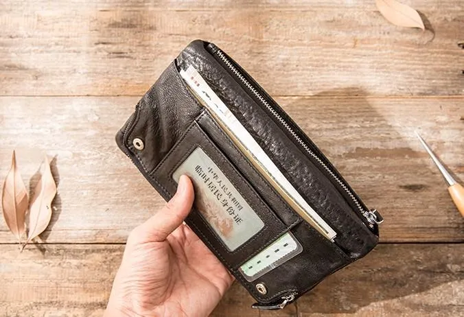 Cool Black Skull Leather Mens Long Wallet Long Wallet for Men