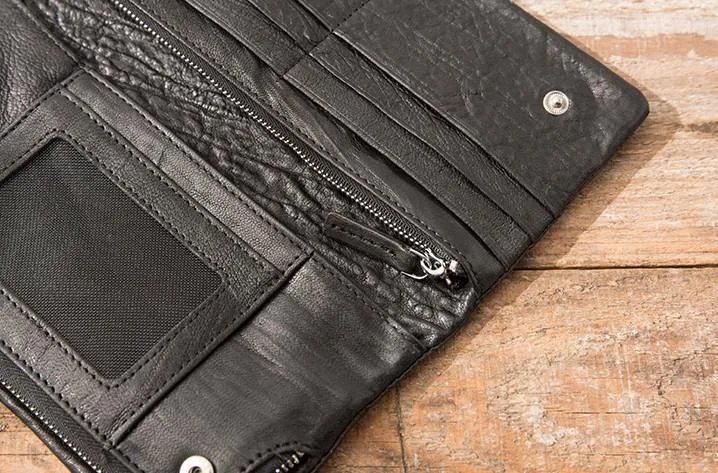 Cool Black Skull Leather Mens Long Wallet Long Wallet for Men