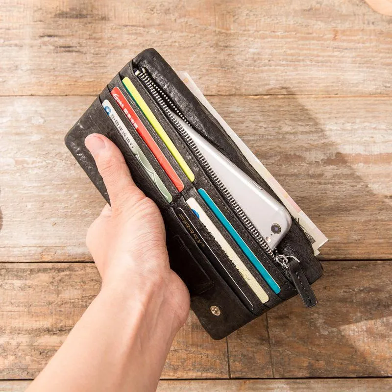 Cool Black Skull Leather Mens Long Wallet Long Wallet for Men