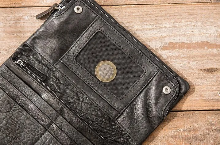 Cool Black Skull Leather Mens Long Wallet Long Wallet for Men