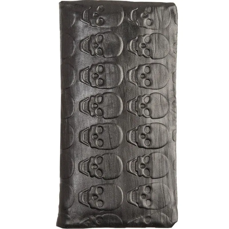Cool Black Skull Leather Mens Long Wallet Long Wallet for Men