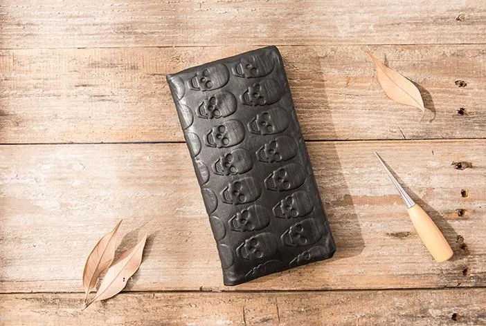 Cool Black Skull Leather Mens Long Wallet Long Wallet for Men