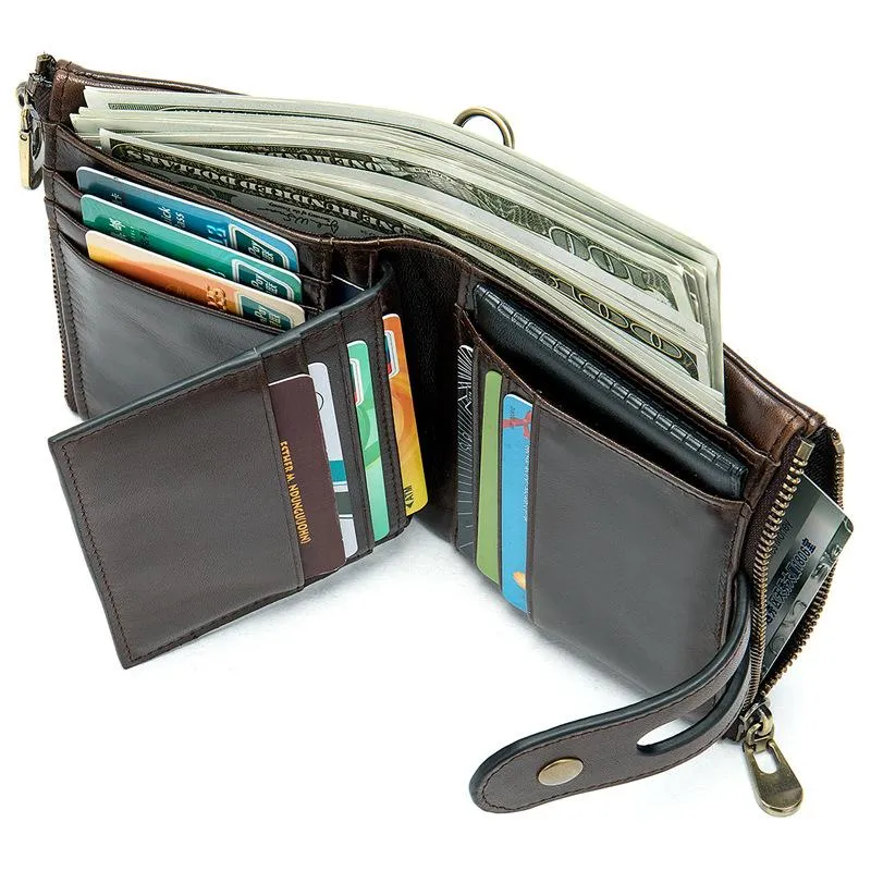 Cool Brown Leather Men's Biker Chain Wallet Black Small Wallet with Chain For Men