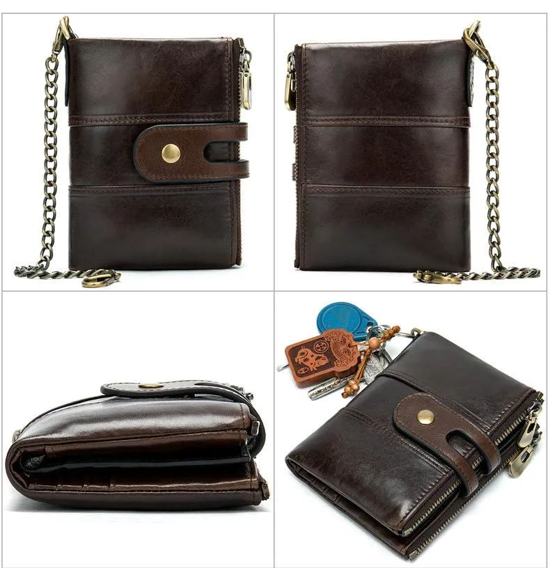 Cool Brown Leather Men's Biker Chain Wallet Black Small Wallet with Chain For Men