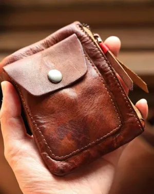 Cool Brown Leather Mens Card billfold Wallet Coin Holder Black Change Pouch For Men