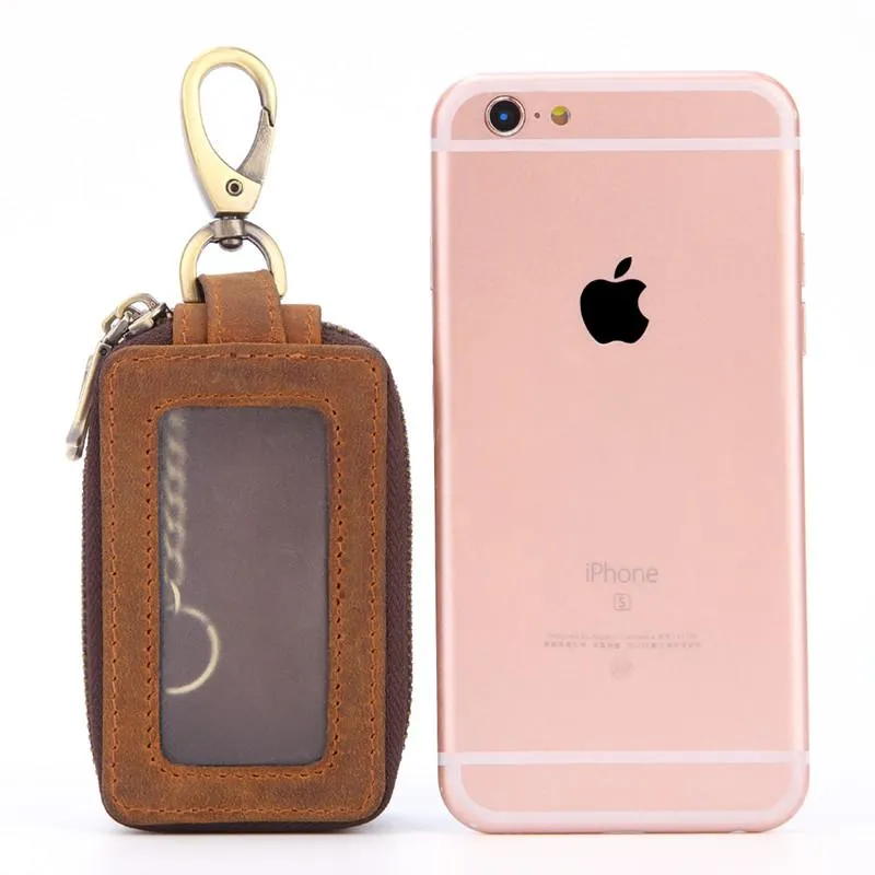 Cool Brown Mens Zipper Leather Car Key Wallet Key Holder Change Holder For Men