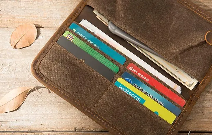 Cool Canvas Leather Mens Bifold Long Wallet Long Wallet for Men