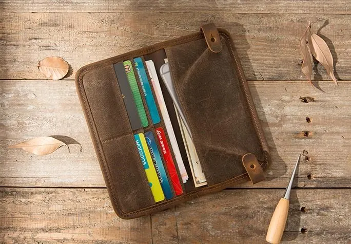 Cool Canvas Leather Mens Bifold Long Wallet Long Wallet for Men