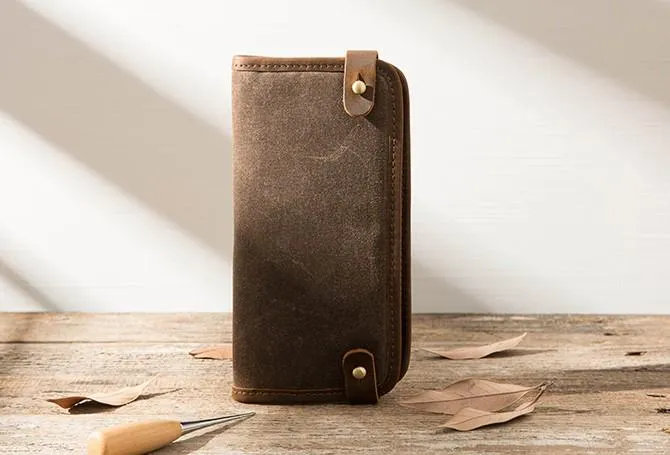 Cool Canvas Leather Mens Bifold Long Wallet Long Wallet for Men