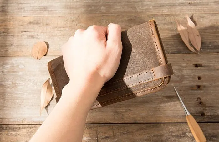 Cool Canvas Leather Mens Bifold Long Wallet Long Wallet for Men