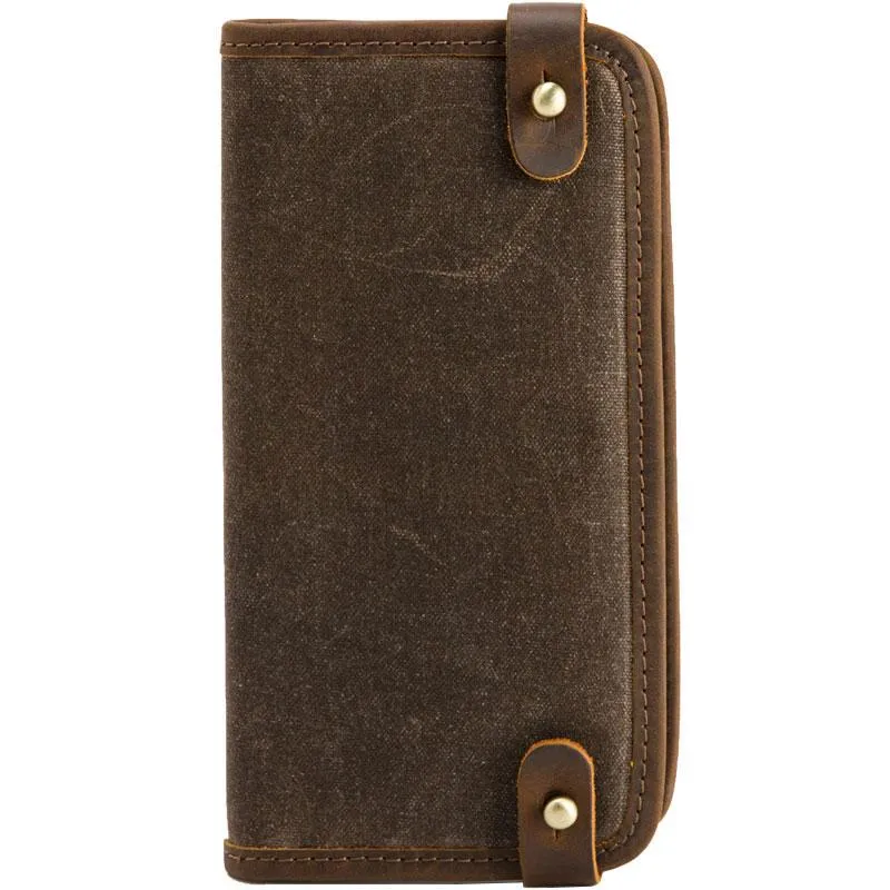 Cool Canvas Leather Mens Bifold Long Wallet Long Wallet for Men