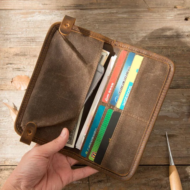 Cool Canvas Leather Mens Bifold Long Wallet Long Wallet for Men