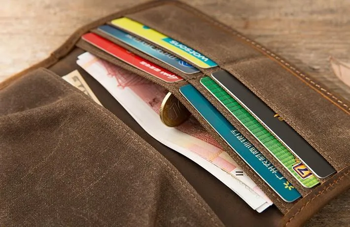 Cool Canvas Leather Mens Bifold Long Wallet Long Wallet for Men