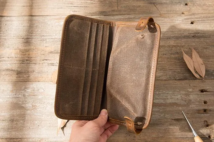 Cool Canvas Leather Mens Bifold Long Wallet Long Wallet for Men
