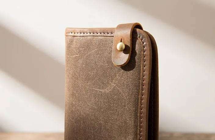 Cool Canvas Leather Mens Bifold Long Wallet Long Wallet for Men