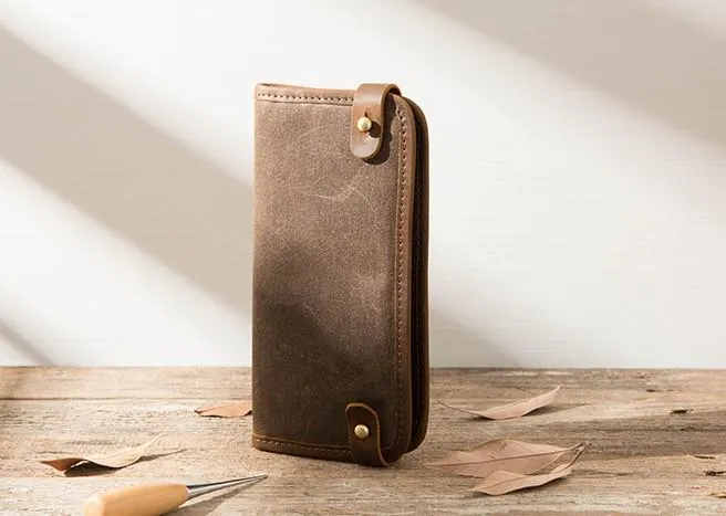 Cool Canvas Leather Mens Bifold Long Wallet Long Wallet for Men