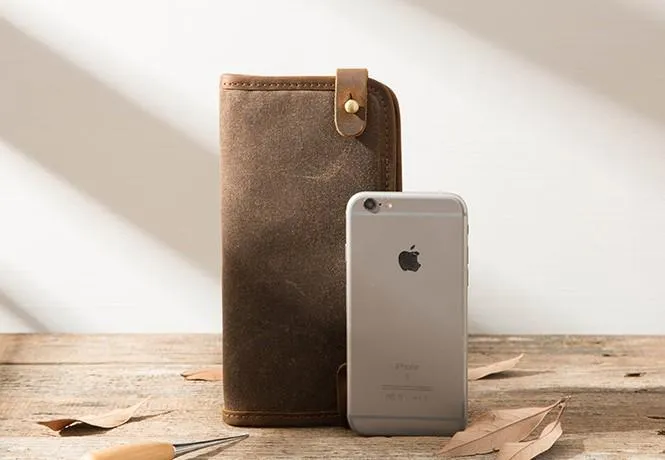 Cool Canvas Leather Mens Bifold Long Wallet Long Wallet for Men