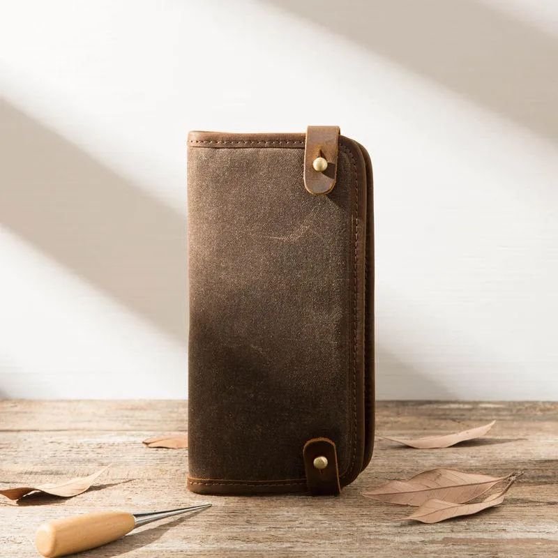 Cool Canvas Leather Mens Bifold Long Wallet Long Wallet for Men