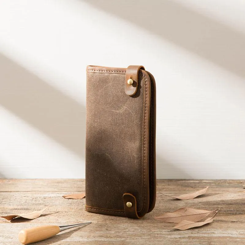 Cool Canvas Leather Mens Bifold Long Wallet Long Wallet for Men