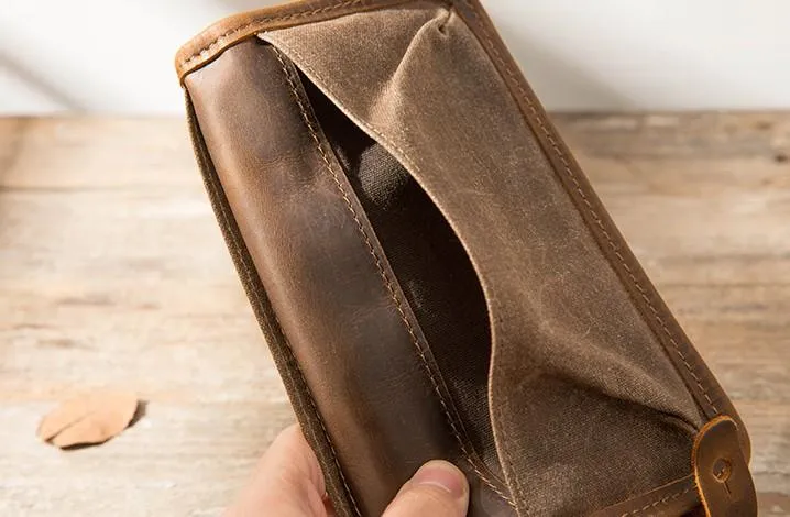 Cool Canvas Leather Mens Bifold Long Wallet Long Wallet for Men
