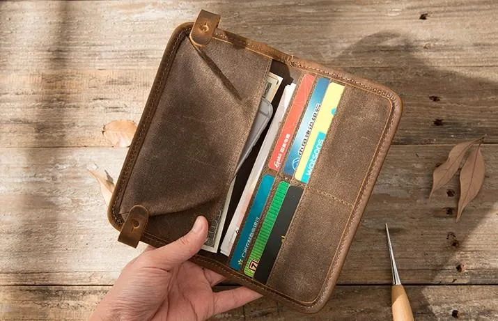 Cool Canvas Leather Mens Bifold Long Wallet Long Wallet for Men