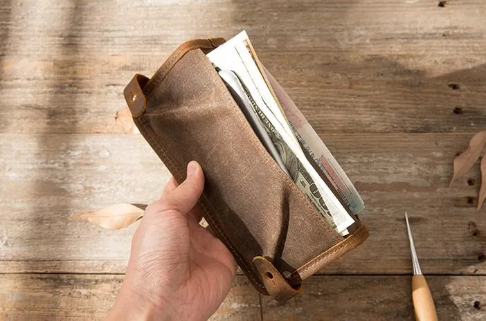 Cool Canvas Leather Mens Bifold Long Wallet Long Wallet for Men