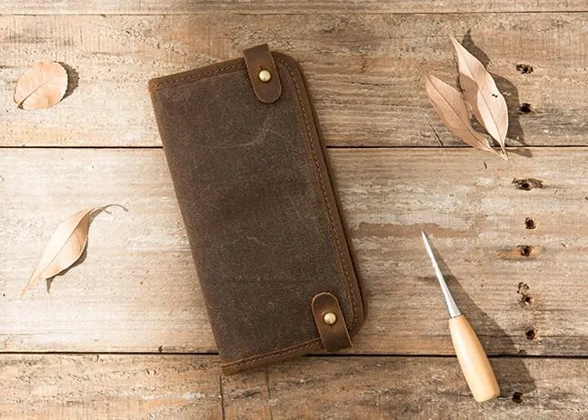 Cool Canvas Leather Mens Bifold Long Wallet Long Wallet for Men