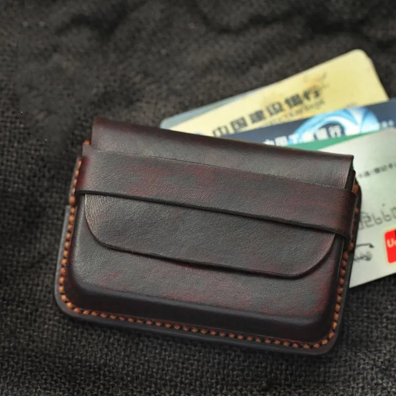 Cool Coffee Leather Mens Business Card Holder Coin Purse Small Change Wallet For Men