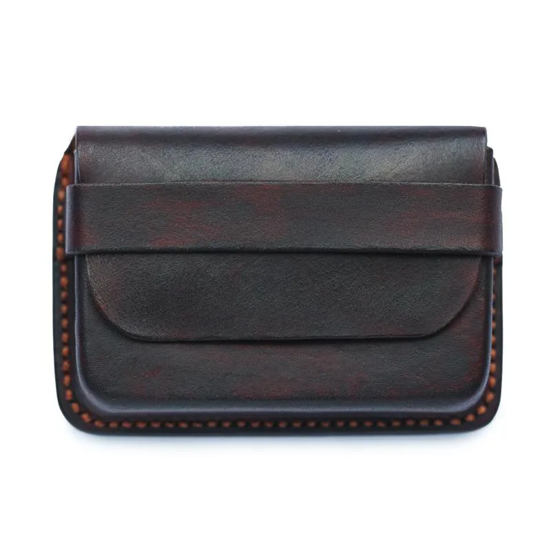 Cool Coffee Leather Mens Business Card Holder Coin Purse Small Change Wallet For Men