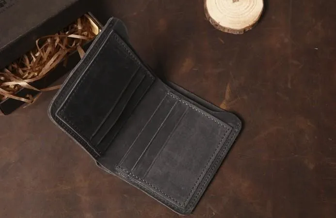 Cool Coffee Leather Mens Small Wallets Bifold Vintage Slim billfold Wallet for Men