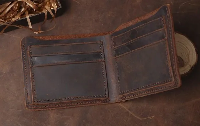 Cool Coffee Leather Mens Small Wallets Bifold Vintage Slim billfold Wallet for Men