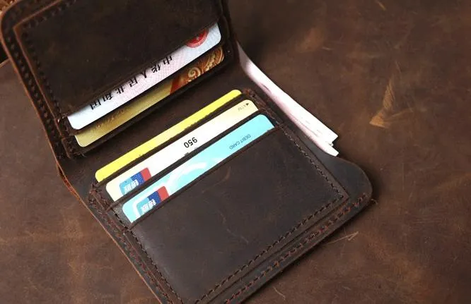 Cool Coffee Leather Mens Small Wallets Bifold Vintage Slim billfold Wallet for Men