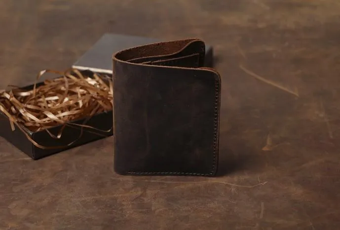 Cool Coffee Leather Mens Small Wallets Bifold Vintage Slim billfold Wallet for Men
