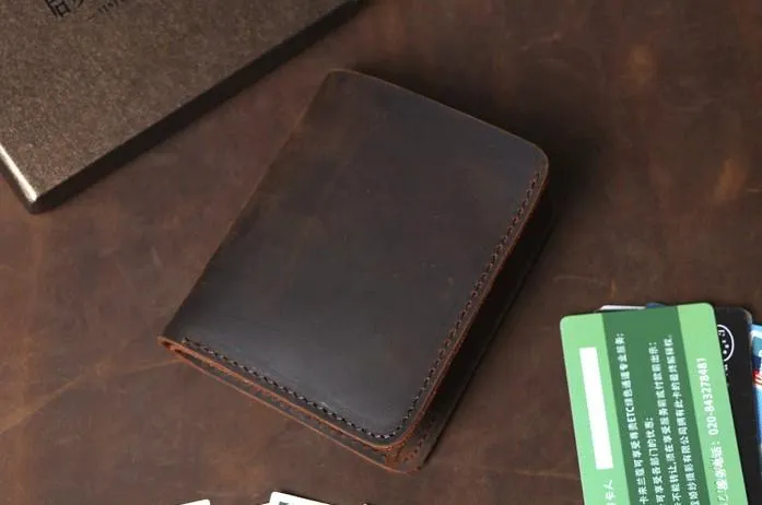 Cool Coffee Leather Mens Small Wallets Bifold Vintage Slim billfold Wallet for Men