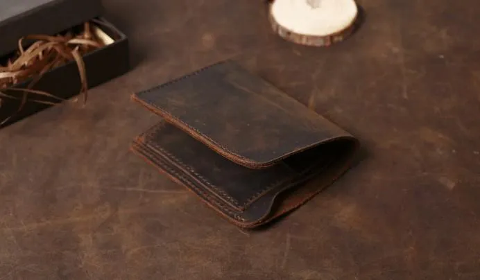 Cool Coffee Leather Mens Small Wallets Bifold Vintage Slim billfold Wallet for Men