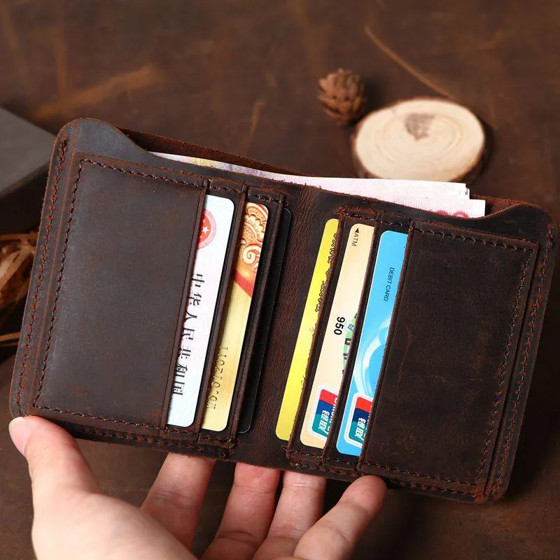 Cool Coffee Leather Mens Small Wallets Bifold Vintage Slim billfold Wallet for Men